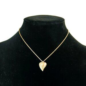 Vintage 1928 Gold-Tone Heart Pendant Necklace With Rhinestones